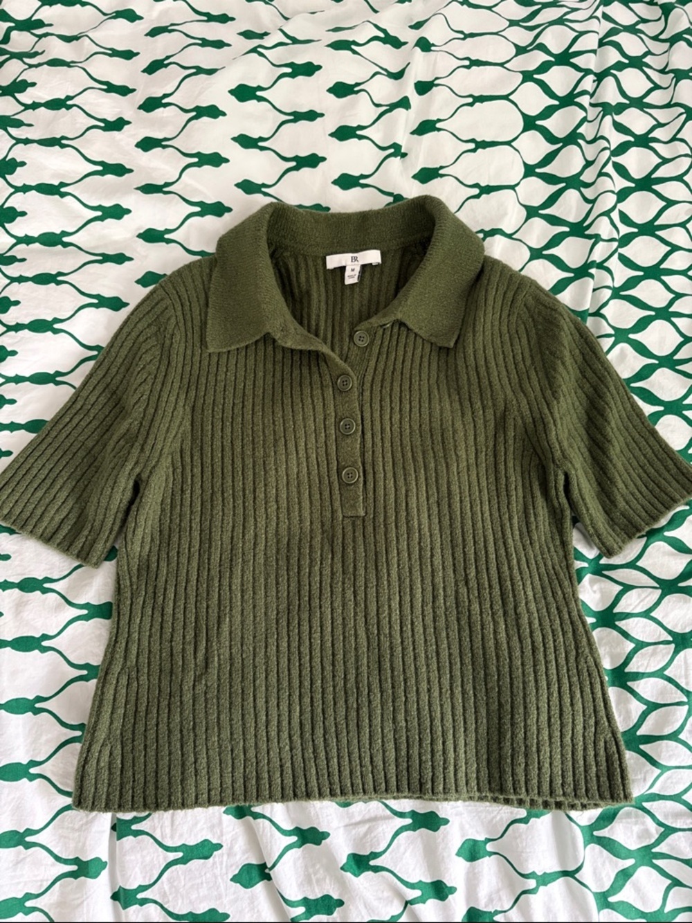 Banana Republic Ribbed Cropped Sweater Polo in Leafy Green